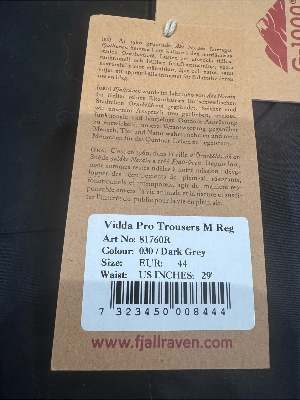 NWT Fjällräven Vidda Pro Trousers Mens Size 29 Hiking Cargo Pants - G-1000